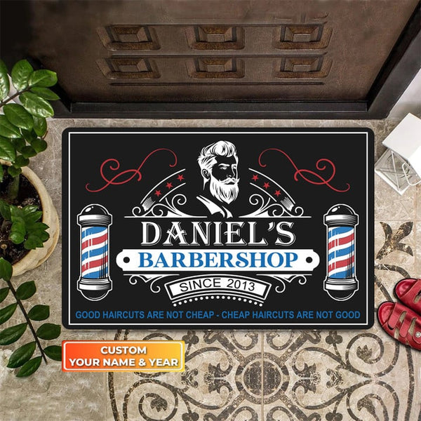 Maxcorners Barber Shop Vintage Personalized Name & Year Doormat