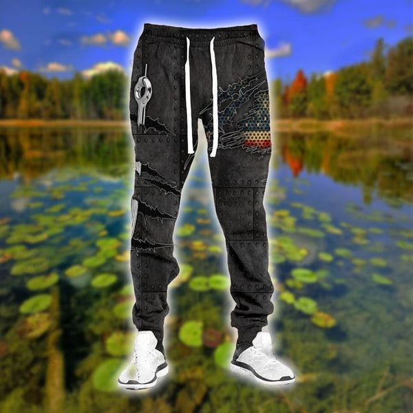 FISHING HOOK CRACK US FLAG D PRINT COMBO HOODIE AND SWEATPANTS