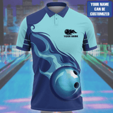 Maxcorners Cyan Water Color Bowling Ball Flame Customized Name 3D Shirt