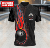 Maxcorners Black Bowling Ball Pattern Customized Name 3D Shirt