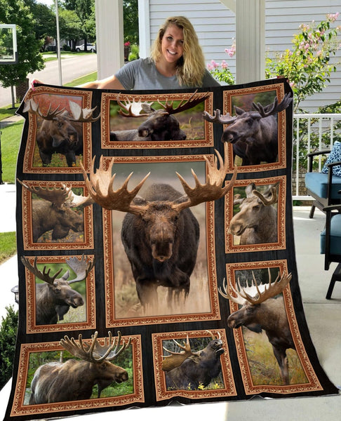 Maxcorners Couple Moose Q2 Quilt Bedding Set - Blanket