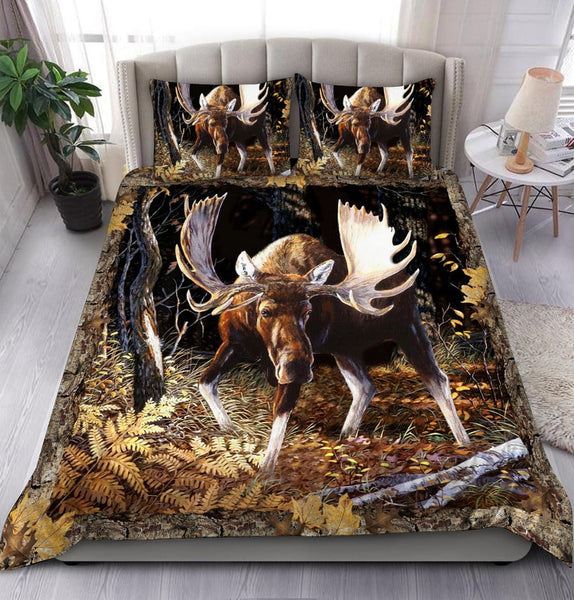 Maxcorners Moose Hunting Forest All Over Printed Bedding Set - Blanket