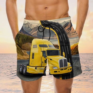 Maxcorners Truck Drive Shorts, Trucker Men's Swim Trunks, Trucker Shorts, Truck Shorts