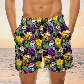 Maxcorners Skull Yellow Flower Mens Board Shorts