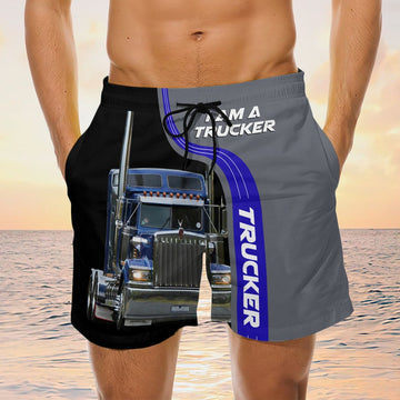 Maxcorners I'm Don't Stop, Trucker Men's Swim Trunks, Trucker Shorts, Truck Blue Shorts
