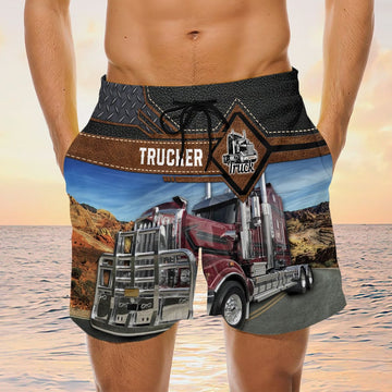 Maxcorners Trucker Men's Swim Trunks, Trucker Drive Shorts