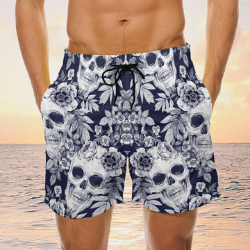 Maxcorners Skull Blue Flower Mens Board Shorts