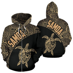 Maxcorners Samoa Zip Up Hoodie Turtle Mermaid Polynesian Gold