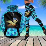 Maxcorners Flower Sea Turtle 3D Hoodie Legging Set