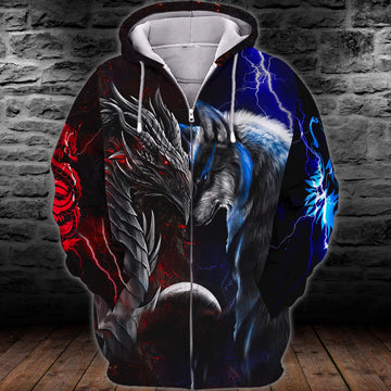 Maxcorners Wolf And Dragon 3D Full Print Shirts SO2612