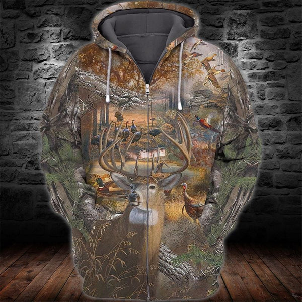 Maxcorners Deer Hunting Camo Zipper Hoodie SO