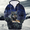 Maxcorners 3D Printing Wolf Howling Zipper Hoodie Wild Animal Lovers