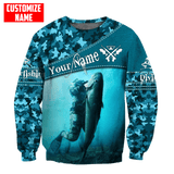 Maxcorners Scuba Diving Blue Camo Pattern Classic Customized Name All Over Printed Shirt