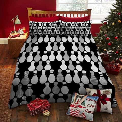 Maxcorners Black And White Bowling Ball Pattern Classic 3D Bedding Set