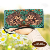 Maxcorners Western Turquoise Floral Horse Personalized Clutch
