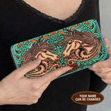 Maxcorners Western Turquoise Floral Horse Personalized Clutch