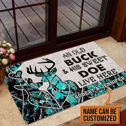 Maxcorners Premium Deer Couple Hunting Door Mat 3D Personalized - Cyan