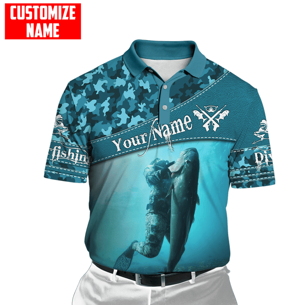 Maxcorners Scuba Diving Blue Camo Pattern Classic Customized Name All Over Printed Shirt