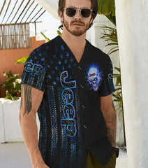Maxcorners Blue Fire Skull Jeep Man Jersey Shirt