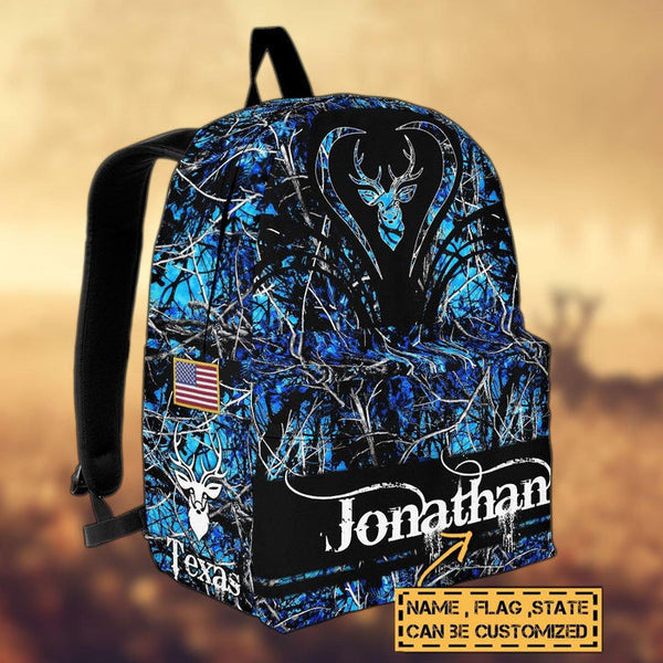 Maxcorners Deer Hunting Name State & Flag Personalized Backpack