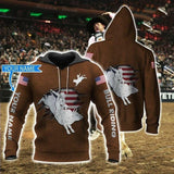 Maxcorners Personalized Bull Riding Hoodie American Steel Flag