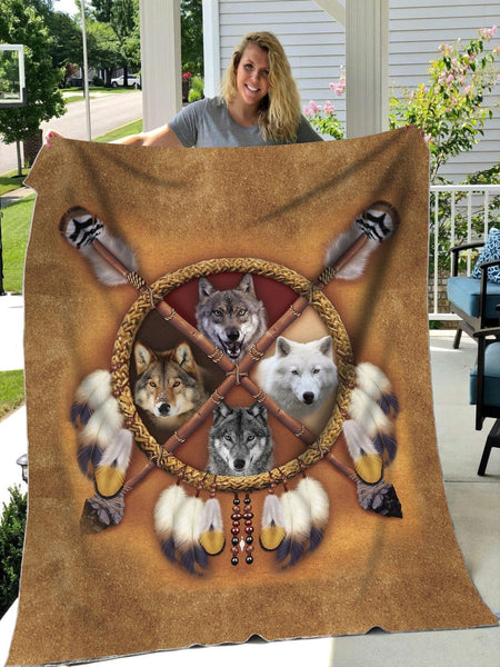 Maxcorners Wolf Native American All Over Printed Blanket