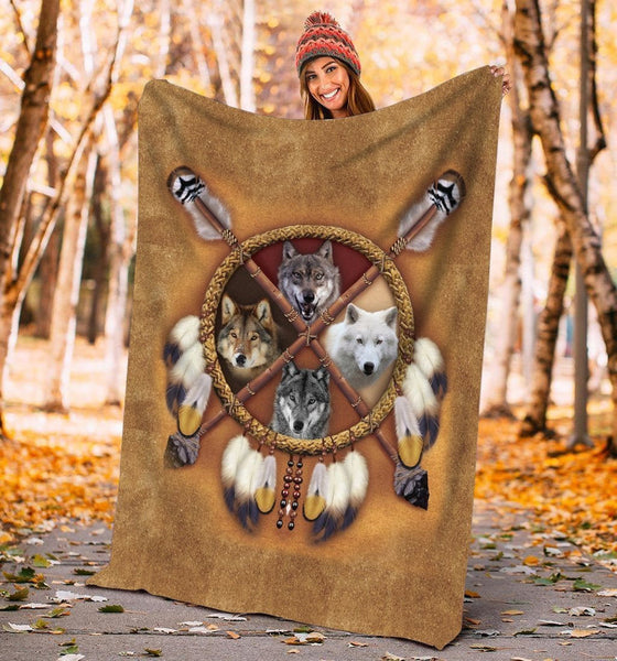 Maxcorners Wolf Native American All Over Printed Blanket