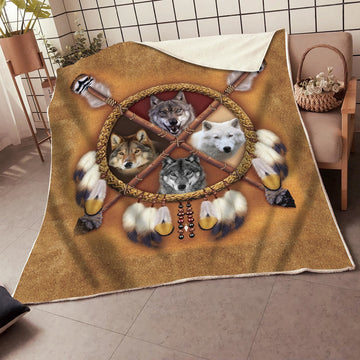 Maxcorners Wolf Native American All Over Printed Blanket