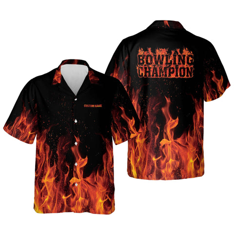 Maxcorners Flame Bowling Personalized Name Hawaiian Shirt