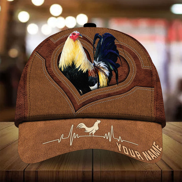 Maxcorners Premium Leather Rooster Heartbeat Personalized Cap