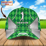 Maxcorners Golf Green Rhombus Pattern Customized Name All Over Printed Cap