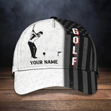 Maxcorners Golf Player Black And White USA Flag Customized Name All Over Printed Cap