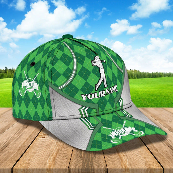 Maxcorners Golf Green Rhombus Pattern Customized Name All Over Printed Cap