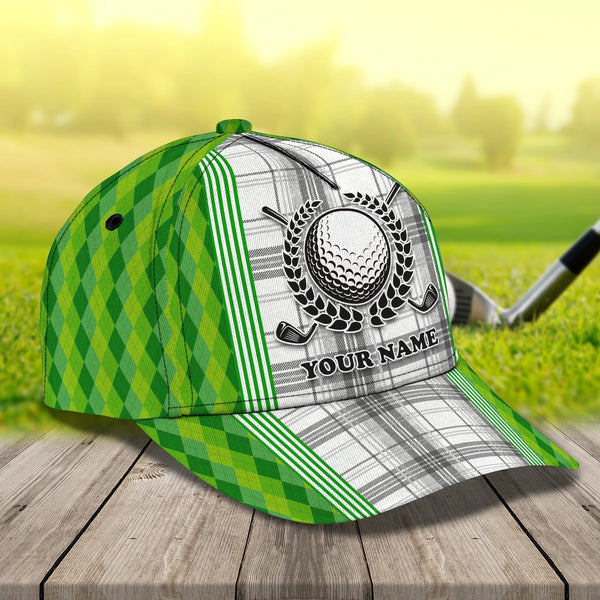 Maxcorners Golf Grey and Green Rhombus Pattern Customized Name All Over Printed Cap