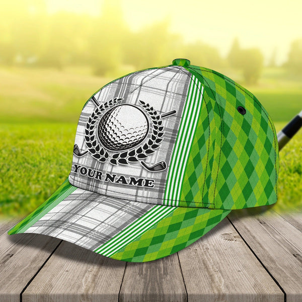 Maxcorners Golf Grey and Green Rhombus Pattern Customized Name All Over Printed Cap