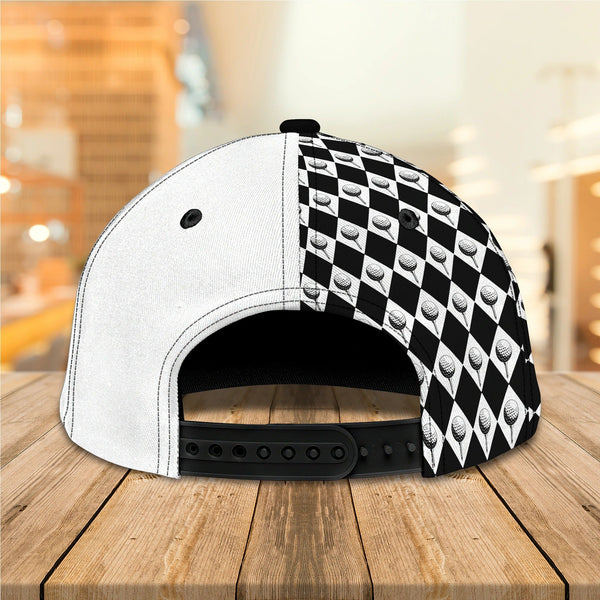 Maxcorners Golf Black And White Rhombus Pattern Customized Name All Over Printed Cap