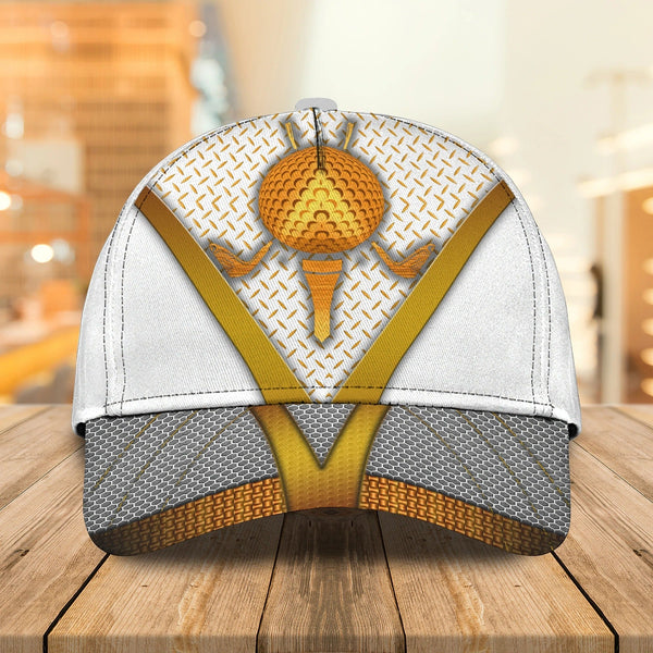 Maxcorners Golf White And Gold Customized Name All Over Printed Cap