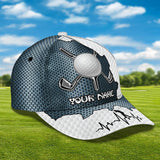 Maxcorners Golf White And Blue Classic Customized Name All Over Printed Cap