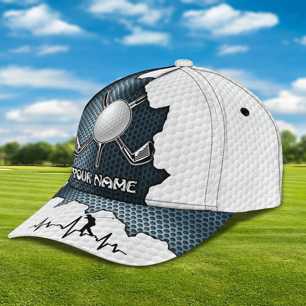 Maxcorners Golf White And Blue Classic Customized Name All Over Printed Cap