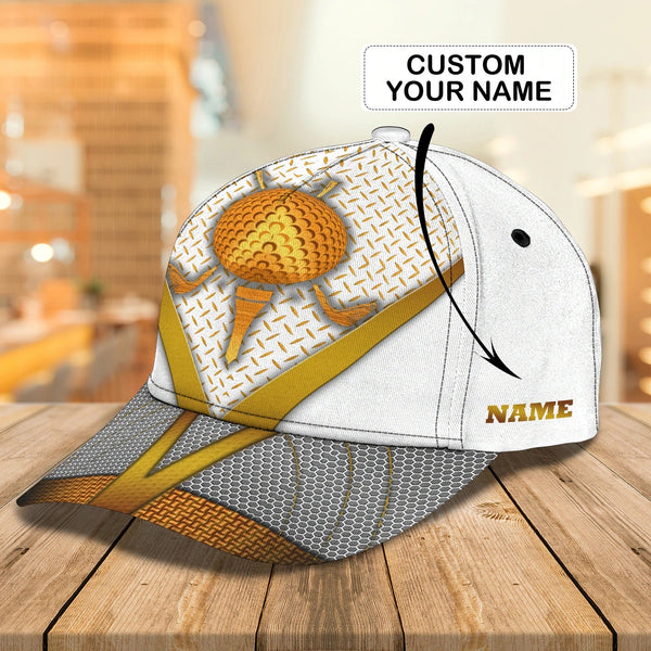 Maxcorners Golf White And Gold Customized Name All Over Printed Cap