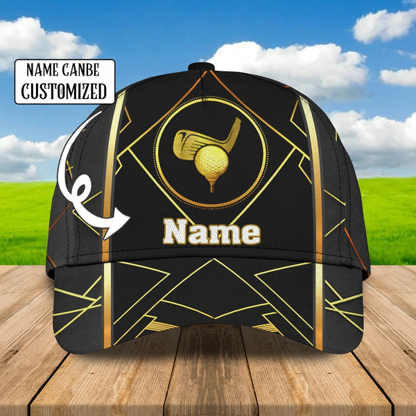 Maxcorners Golf Black Gold Customized Name All Over Printed Cap