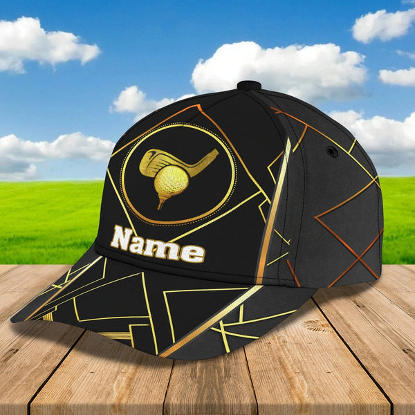 Maxcorners Golf Black Gold Customized Name All Over Printed Cap