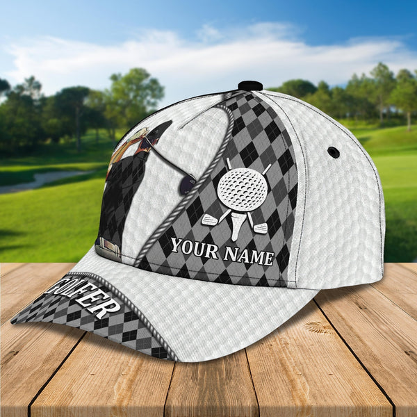 Maxcorners Golf White And Grey Rhombus Pattern Customized Name All Over Printed Cap