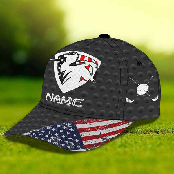 Maxcorners Golf Black USA Flag Classic Customized Name All Over Printed Cap