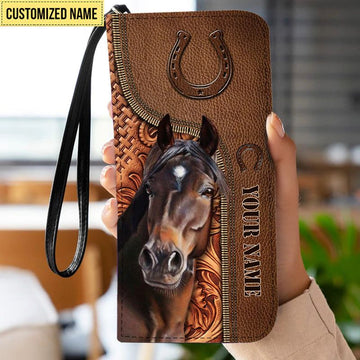 Maxcorners Horse Love Brown Personalized Clutch