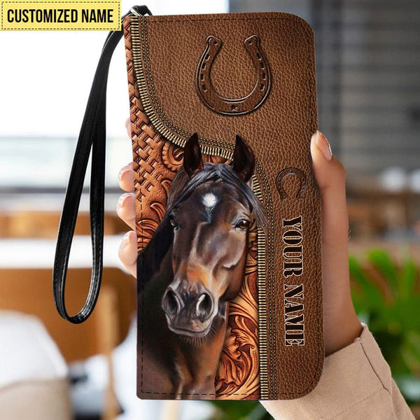 Maxcorners Horse Love Brown Personalized Clutch