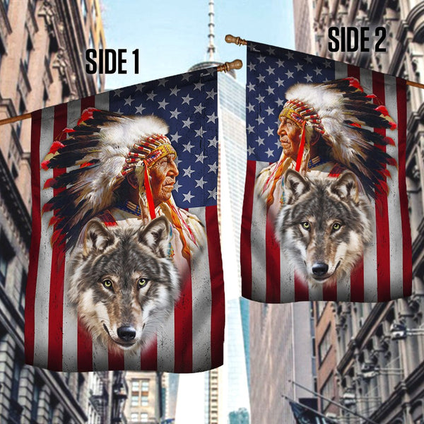 Maxcorners Native American With Wolf Flag