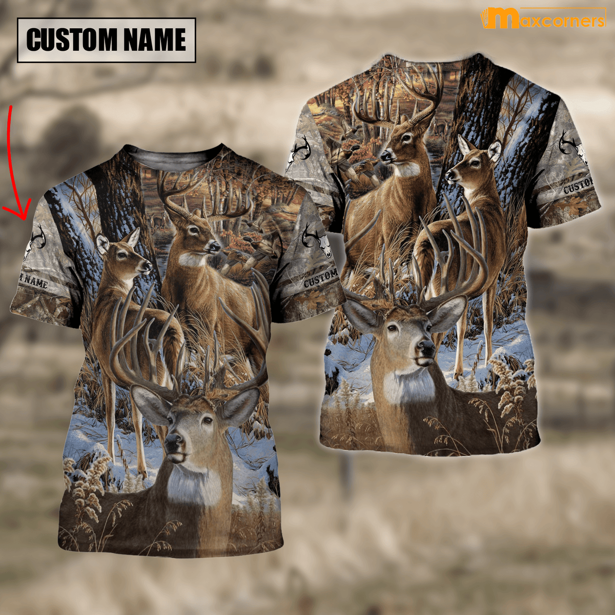 Maxcorners Custom Name Hunting Deer Autunm Style Shirt 3D All Over Pri