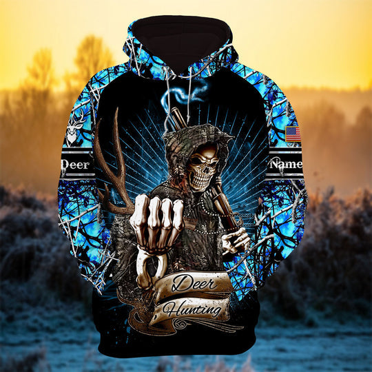 Maxcorners Personalized Cool Deer Hunter Skull Deer Hunting Hoodies 3D