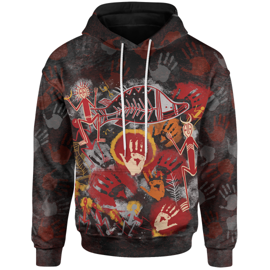 Maxcorners Aboriginal Hoodie - Indigenous Fish Hand Art